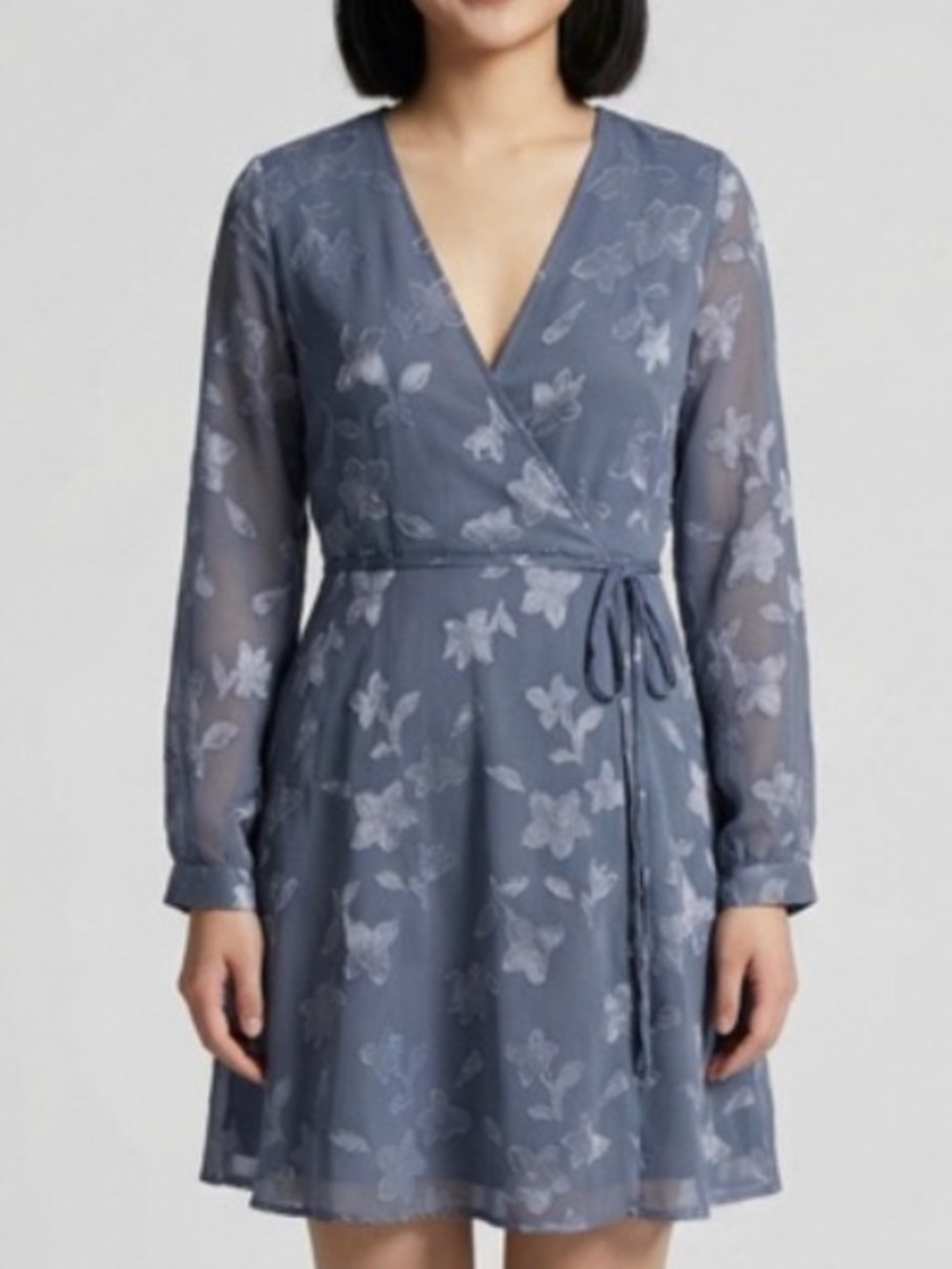 Astr Gray/Blue Floral Wrap Dress